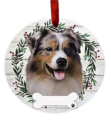E&S Imports Personalizable Christmas Wreath Ornament-Australian Shepherd
