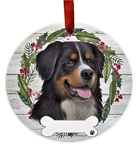 E&S Imports Personalizable Christmas Wreath Ornament-Bernese Mountain Dog