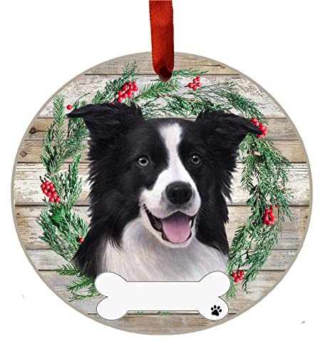 E&S Imports Personalizable Christmas Wreath Ornament-Border Collie