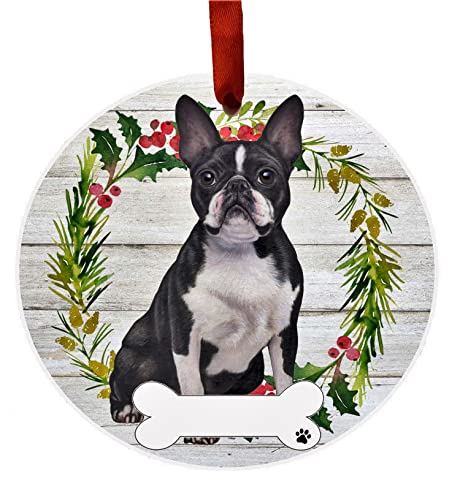 E&S Imports Personalizable Christmas Wreath Ornament-Boston Terrier