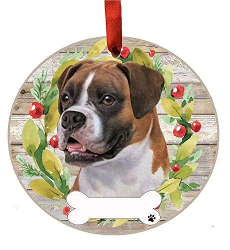 E&S Imports Personalizable Christmas Wreath Ornament-Boxer Uncropped