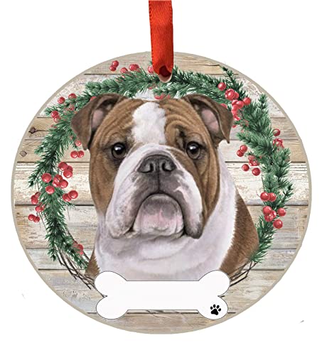 E&S Imports Personalizable Christmas Wreath Ornament-Bulldog