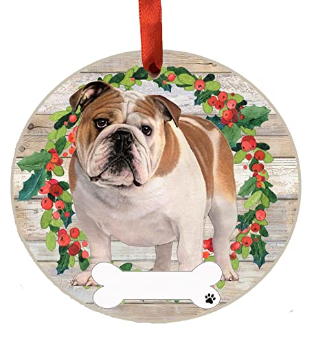 E&S Imports Personalizable Christmas Wreath Ornament-Bulldog Full Body