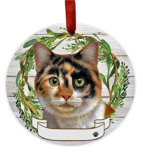 E&S Imports Personalizable Christmas Wreath Ornament-Calico Cat