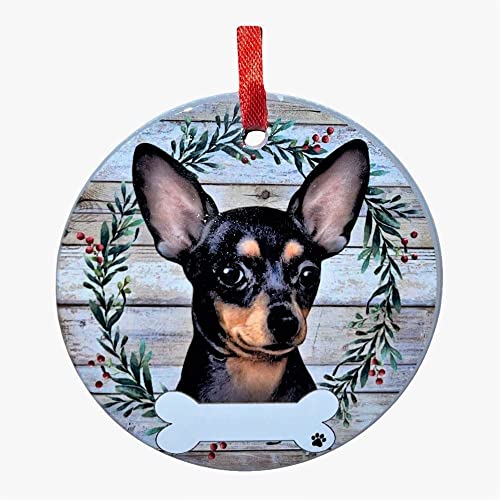 E&S Imports Personalizable Christmas Wreath Ornament-Chihuahua Black