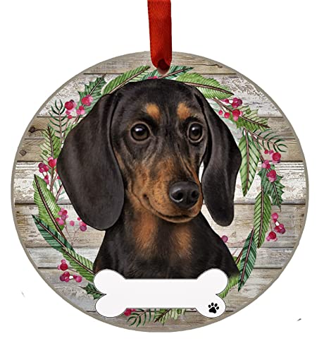 E&S Imports Personalizable Christmas Wreath Ornament-Dachshund Black