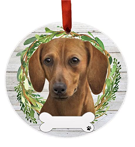 E&S Imports Personalizable Christmas Wreath Ornament-Dachshund Red