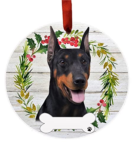 E&S Imports Personalizable Christmas Wreath Ornament-Doberman