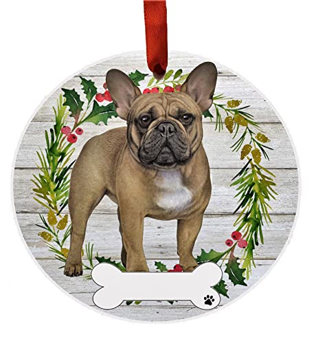 E&S Imports Personalizable Christmas Wreath Ornament-French Bulldog Full Body