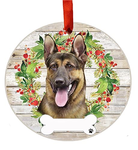 E&S Imports Personalizable Christmas Wreath Ornament-German Shepherd
