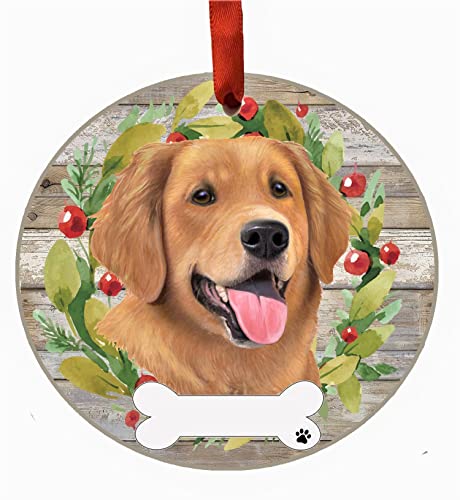 E&S Imports Personalizable Christmas Wreath Ornament-Golden Retriever