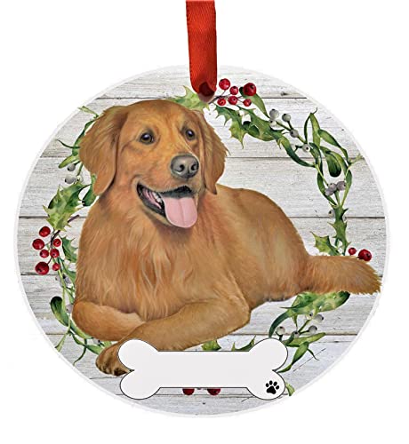 E&S Imports Personalizable Christmas Wreath Ornament-Golden Retriever Full Body