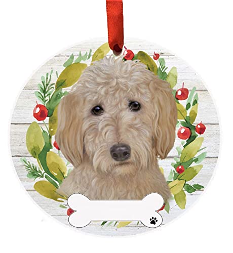 E&S Imports Personalizable Christmas Wreath Ornament-Goldendoodle
