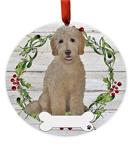 E&S Imports Personalizable Christmas Wreath Ornament-Goldendoodle Full Body