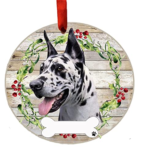 E&S Imports Personalizable Christmas Wreath Ornament-Great Dane Harlequin