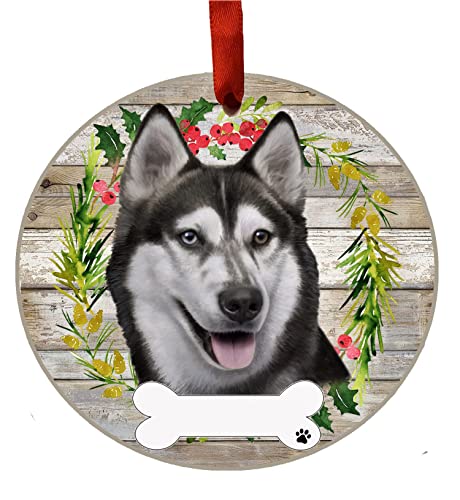 E&S Imports Personalizable Christmas Wreath Ornament-Husky