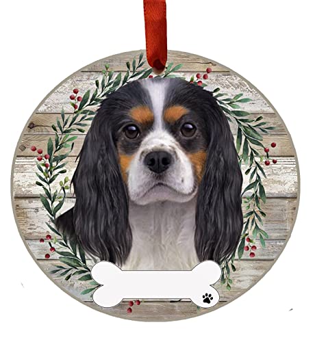 E&S Imports Personalizable Christmas Wreath Ornament-Cavalier King Charles Tricolor