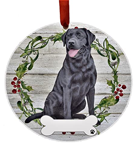 E&S Imports Personalizable Christmas Wreath Ornament-Labrador Black Full Body