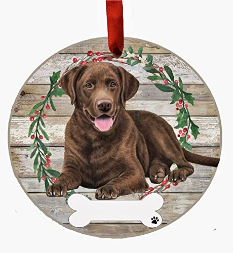 E&S Imports Personalizable Christmas Wreath Ornament-Labrador Chocolate Full Body
