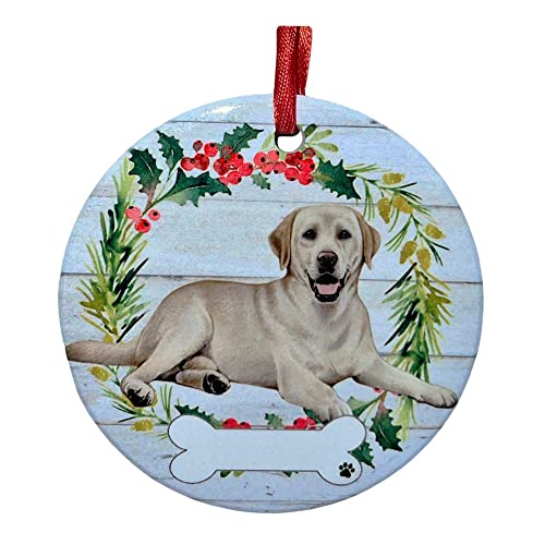 E&S Imports Personalizable Christmas Wreath Ornament-Labrador Yellow Full Body