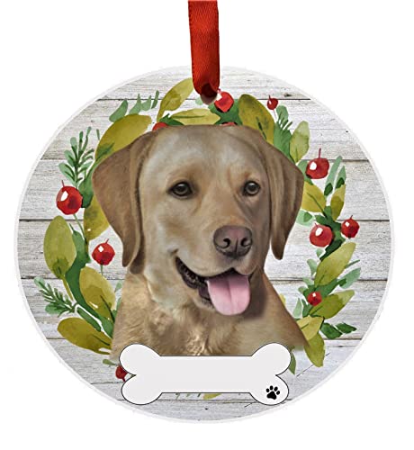 E&S Imports Personalizable Christmas Wreath Ornament-Labrador Yellow