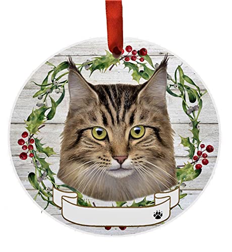 E&S Imports Personalizable Christmas Wreath Ornament-Maine Coon