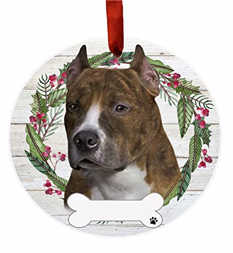 E&S Imports Personalizable Christmas Wreath Ornament-Pit Bull Brindle