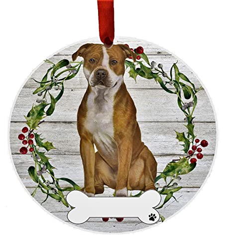 E&S Imports Personalizable Christmas Wreath Ornament-Pit Bull Full Body