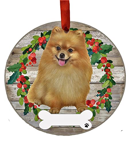 E&S Imports Personalizable Christmas Wreath Ornament-Pomeranian Full Body