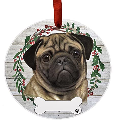 E&S Imports Personalizable Christmas Wreath Ornament-Pug