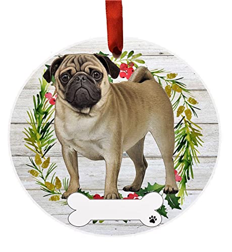 E&S Imports Personalizable Christmas Wreath Ornament-Pug Full Body