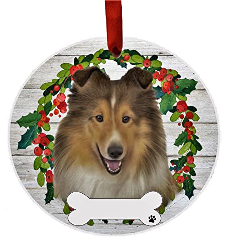 E&S Imports Personalizable Christmas Wreath Ornament-Sheltie