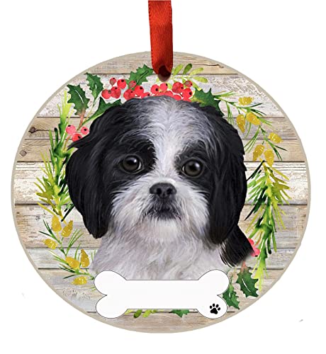 E&S Imports Personalizable Christmas Wreath Ornament-Shih Tzu Black