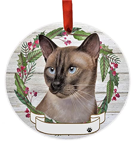E&S Imports Personalizable Christmas Wreath Ornament-Siamese Cat