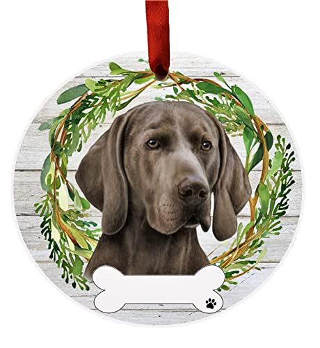 E&S Imports Personalizable Christmas Wreath Ornament-Weimaraner