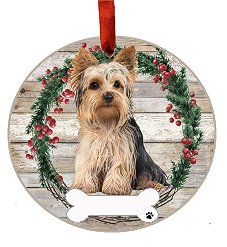 E&S Imports Personalizable Christmas Wreath Ornament-Yorkie Full Body