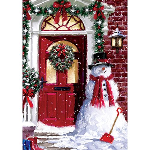 Evergreen Christmas Door & Snowman Garden Flag