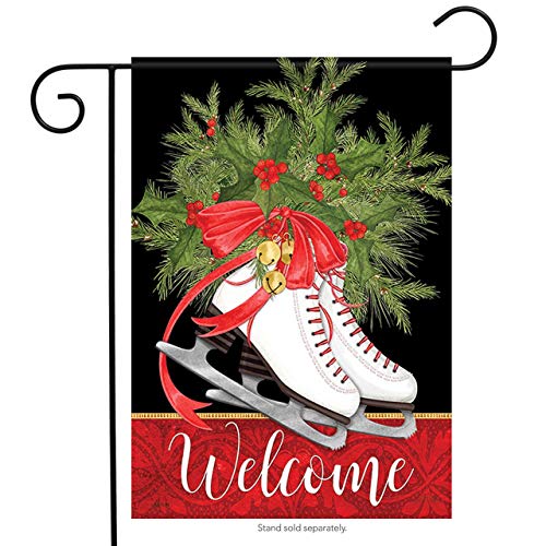Carson Welcome Holly & Ice Skates Christmas Garden Flag