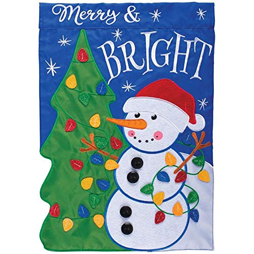 Carson Merry & Bright Snowman & Tree Christmas Garden Flag