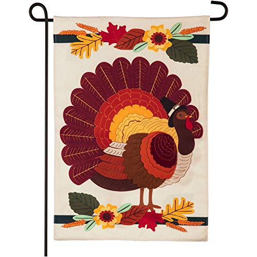 Evergreen Pilgrim Turkey Thanksgiving Garden Flag