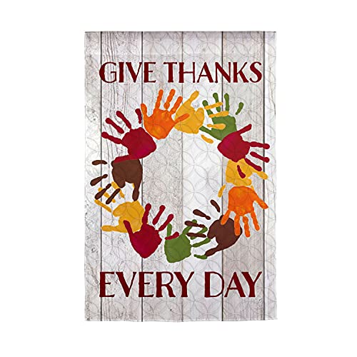 Evergreen Give Thanks Every Day Handprint Wreath Thanksgiving Garden Flag
