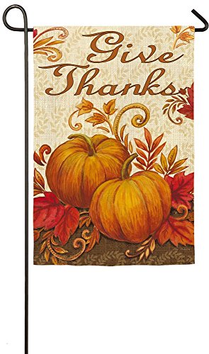 Evergreen Give Thanks Pumpkin Thanksgiving Garden Flag