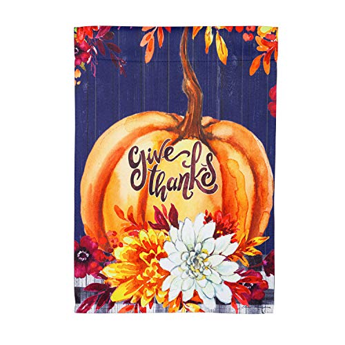 Evergreen Give Thanks Floral Pumpkin Thanksgiving Garden Flag