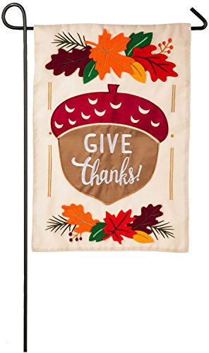 Evergreen Give Thanks Acorn Thanksgiving Garden Flag