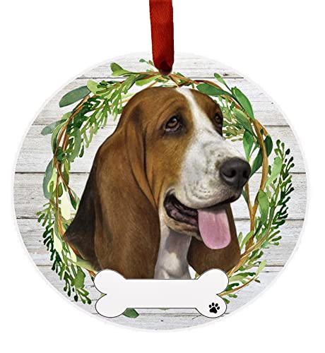 E&S Imports Personalizable Christmas Wreath Ornament-Bassett Hound