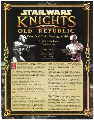 David Hodgson Star Wars Knights Of The Old Republic (prima's Of 