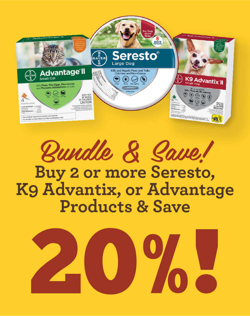 Bundle and Save, Buy 2 or more Seresto, K9 Advantix or Adavantage Products and save 20 percent