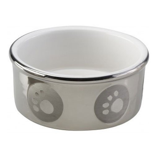 Titanium Stoneware Paw Print Dog Dish