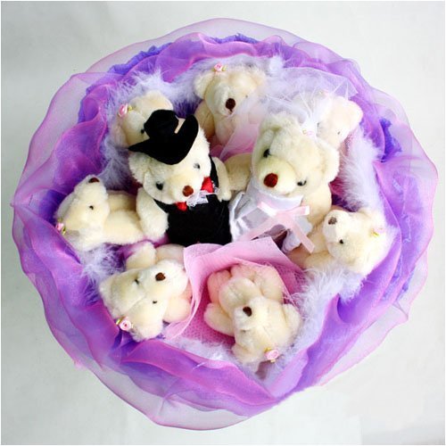 Forever Love Flower Bouquet Of Dolls 9 Bears In A 