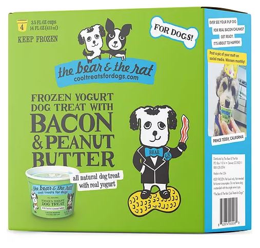 Bear & Rat Dog Treat - Peanut Butter with Bacon Frozen Yogurt-4 Pack